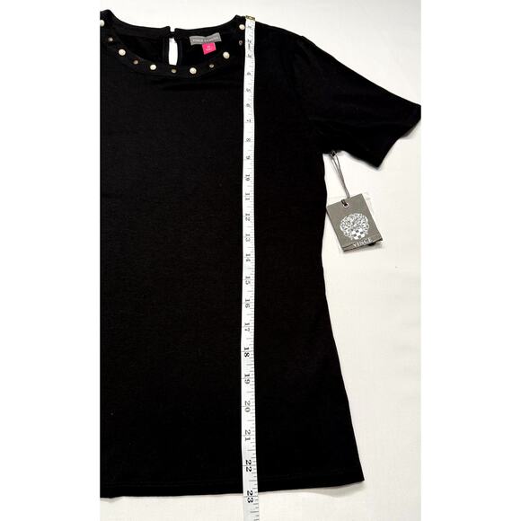Vince Camuto black knit short sleeve top with sequin accents, Embellished Neck - Picture 8 of 9